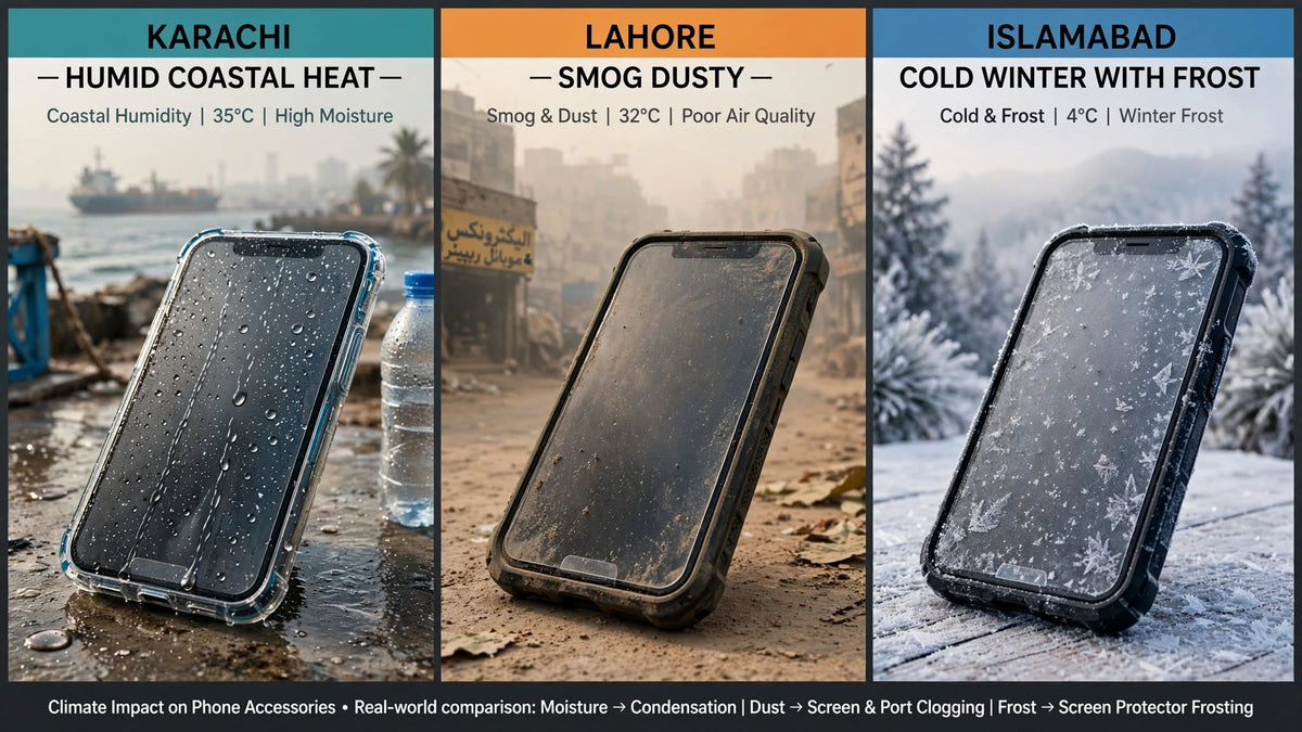 Protecting a phone from heat dust and rain in Pakistan