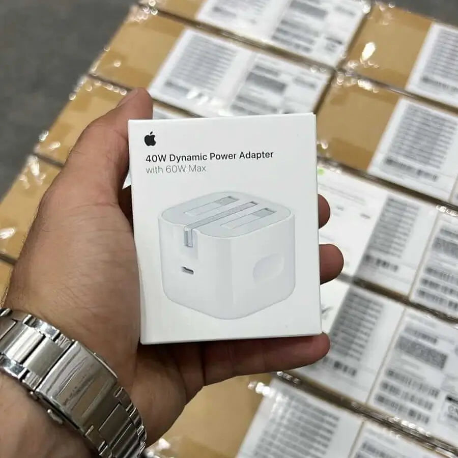 Apple 40W Fast Charging Adapter UK 3-Pin with Braided Cable – close-up detail – iSmartHub Pakistan