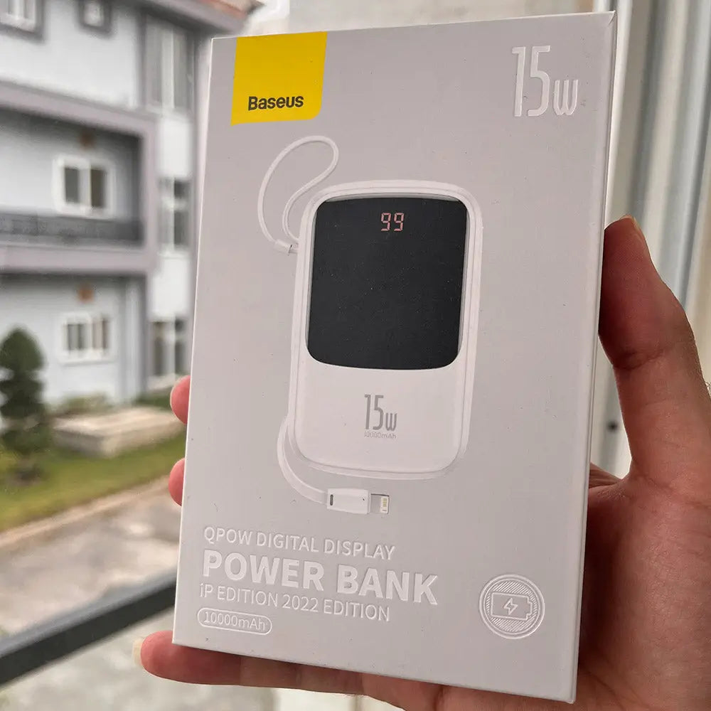 Baseus Qpow 10000mAh Power Bank Built-in Cable – front view – iSmartHub Pakistan