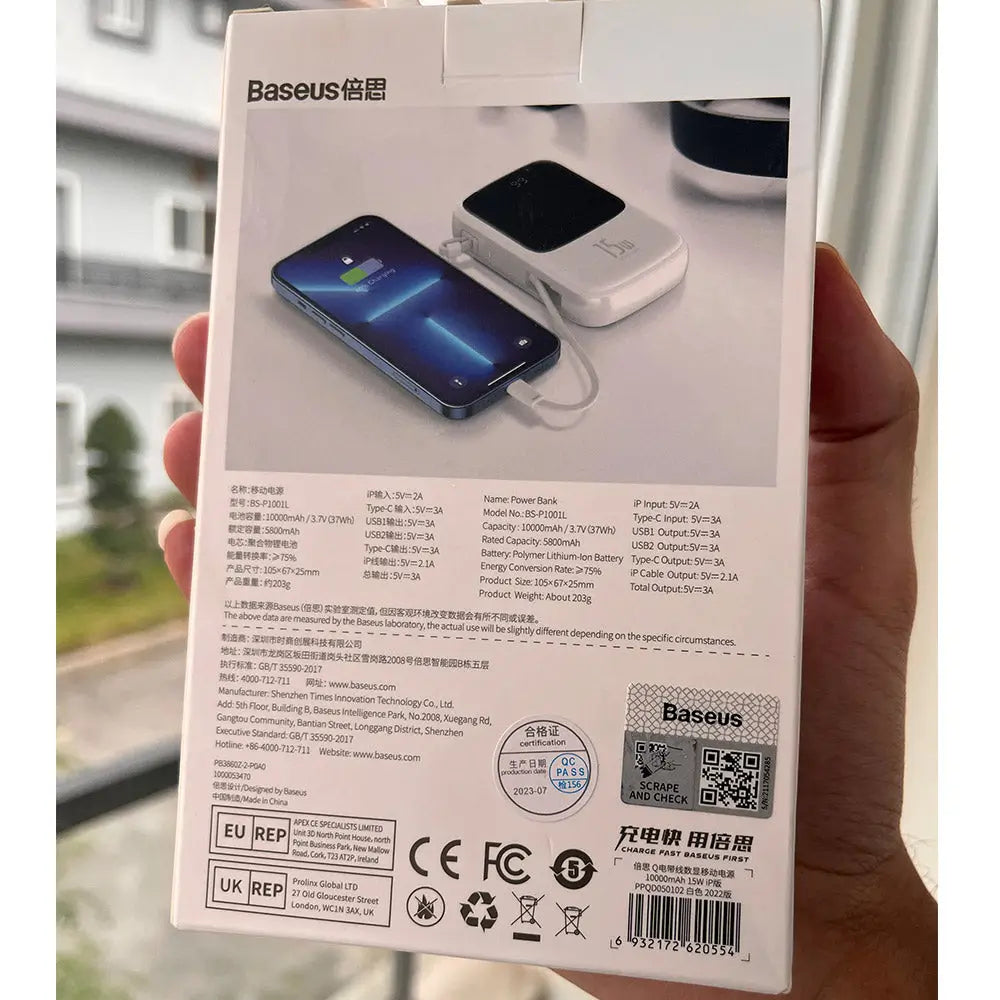 Baseus Qpow 10000mAh Power Bank Built-in Cable – product image 7 – iSmartHub Pakistan