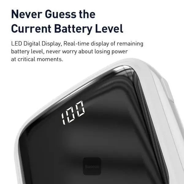 Baseus Qpow 10000mAh Power Bank Built-in Cable – back view – iSmartHub Pakistan