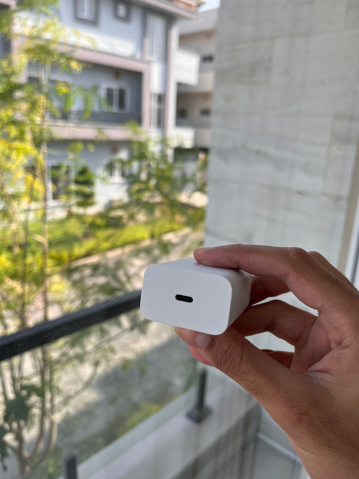 USB-C port on the white Google Pixel 30W charger
