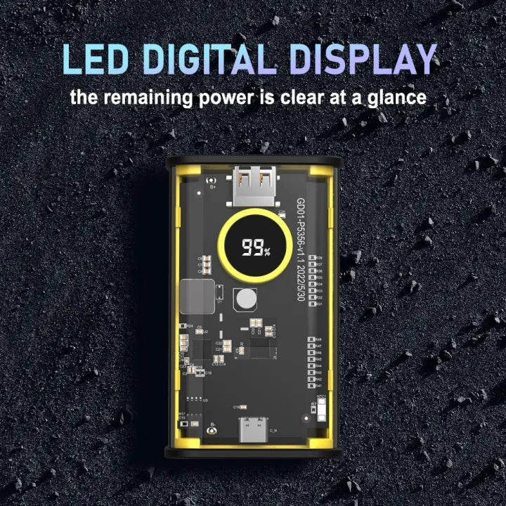 Orashare OT10CL Powerbank Built-in Cable 10000mAh Digital Display Transparent Mini Power Bank